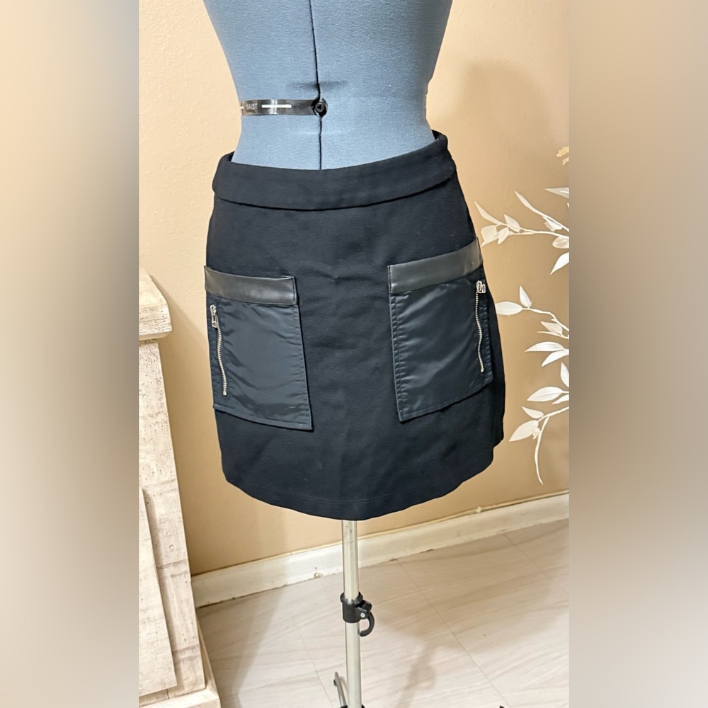 STAUD Black Mini Skirt with Zipper Pockets